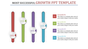 Growth PowerPoint template showing four progress bars labeled from Growth 01 to 04, with varying percentages.
