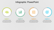 Infographic PowerPoint slide with four circular icons representing different concepts, each accompanied by a caption.