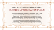 A PowerPoint slide featuring a framed quote about a beautiful presentation design with a bamboo border.