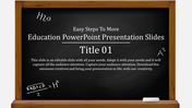 Education themed PowerPoint slide with a chalkboard background and mathematical notations with placeholder text.