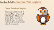 Cartoon PowerPoint template featuring an owl illustration and a placeholder text.