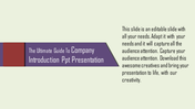 Company introduction slide with a purple banner and red stripe on a pale background, featuring modern text design.