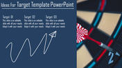A visually engaging template featuring a dartboard, a dart in the bullseye, and three text sections labeled Target 01 to 03.