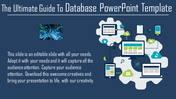 Blue slide with a network Illustration and icons in green and teal accents with text on the left.