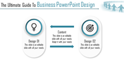 Business slide with two rounded rectangles, featuring blue accents and icons connected by arrows on a white background.