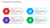 Infographic PowerPoint slide with colorful hexagonal shapes, icons, and captions for visual representation.