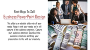 Business slide featuring a headline, descriptive text, an image of colleagues around a laptop, and rolled currency.