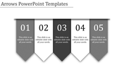 Five vertical arrow banners in gray and white with numbers, creating a minimalist layout on a white background.