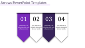 Four vertical arrow banners in purple and white with numbers, creating a minimalist layout on a light background.
