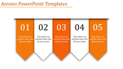 Five vertical arrow banners in orange and white with numbers, creating a minimalist layout on a light background.