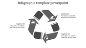 Recycling inspired infographic with interconnected gray arrows featuring environmental icons on a light background.