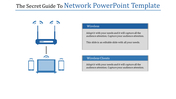 Network setup diagram with a wireless router, devices, and labeled placeholders for wireless and clients.