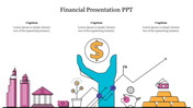 Financial-themed slide showing a hand holding a dollar sign, alongside icons of economic growth and investment.