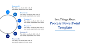 Process template featuring a circular layout with six blue nodes, each connected to caption areas.