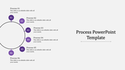 Minimalist process diagram featuring a black line with six purple steps labeled numerically,  with text descriptions. 