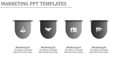 Four gray droplet shaped icons with white symbols, each labeled below with marketing captions on a white background.