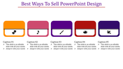 Slide layout with five colorful rounded rectangles in orange, pink, purple, red, and dark blue, each containing icons.