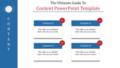 Content PowerPoint slide featuring four content boxes, each numbered and with a brief description below.