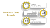 Gears-themed design displaying three yellow gears in a sequence, with numbered steps and caption areas.