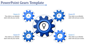 Circular arrangement of blue gears template with a central lightbulb gear and four surrounding labeled gears.