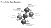 3D cube infographic with five labeled sections, including icons for teamwork, handshake, and user profiles.