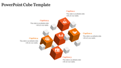 Five orange cubes with white connectors forming a triangular shape, highlighted by simple icons on a white background.