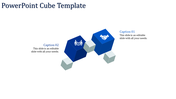 Two blue 3D cubes connected by smaller pieces, featuring handshake and meeting icons, with captions on either side.