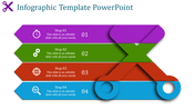 Modern infographic template of stacked banners in purple, green, red, and blue, each indicating a numbered step.