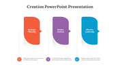Slide with three colored shapes in orange, purple, and blue, connected to matching circular icons and descriptions below.