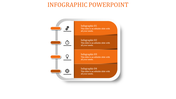 Infographic PowerPoint template featuring four sections with orange colored blocks and icons representing different concepts.