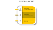 Infographic PowerPoint template with three yellow steps, each featuring an icon and placeholder text.
