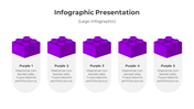 Purple lego block infographic with five elements, each featuring a rounded text section below.