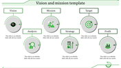 Infographic design with six gray circles featuring green icons, each linked to labeled bordered boxes.