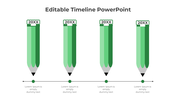 Green pencil themed timeline showing four steps labeled '20XX' with milestones linked by a horizontal line.