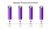 PowerPoint timeline template featuring purple pencils with year labels 20XX and placeholder text.