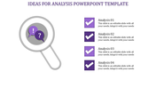 Slide illustrating ideas for an analysis template, highlighted by a magnifying glass and four check-marked sections.