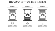 Hourglass timeline template showing three variations with corresponding clock and timer icons underneath.