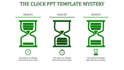 Comparison of three time related icons using green hourglass shapes, with different levels of sand movement.