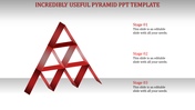 Red 3D pyramid structure made of connected beams, with three labeled stages on the right, on a gradient background.