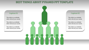 Infographic style slide with a human shaped pyramid hierarchy in shades of green, with two text boxes on the sides.
