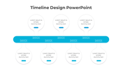 Multicolor horizontal timeline with circular nodes for 2014 to 2019, linked by a white line and caption boxes.
