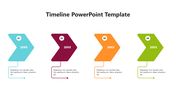 Four colorful arrows in blue, maroon, orange, and green, each with a number and text below for a timeline.