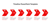A red themed timeline PowerPoint template with six arrows and numbered stages for each step.