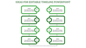 Green bordered timeline slide displaying years 2020 to 2027 in a structured format with placeholder text.