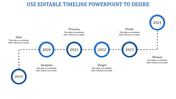 Blue themed timeline slide showing yearly milestones from 2019 to 2024 with captions.