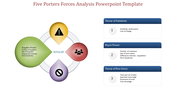 Five forces analysis slide featuring four teardrop shaped icons around a circular rivalry centerpiece, with three text boxes.