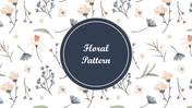 Minimal floral wallpaper design with delicate blossoms and leaves, featuring a central navy badge labeled text.