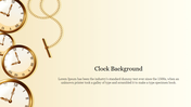 Multiple gold pocket watches and chains on the left side of a beige background with text space on the right.