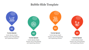Bubble infographic with blue, green, orange, and red markers, each showing an icon, number, and placeholder caption below.