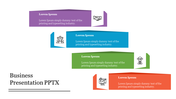 PowerPoint slide with colorful text blocks and icons illustrating teamwork and business ideas.